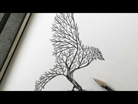                       A drawing of a bird in the form of a tree 