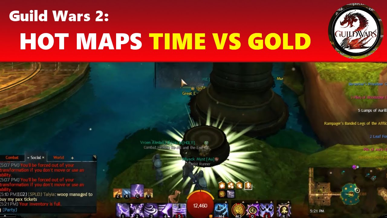 Guild Wars 2 HoT Maps Time vs. Gold Efficiency (Easy Gold Trick 2.0