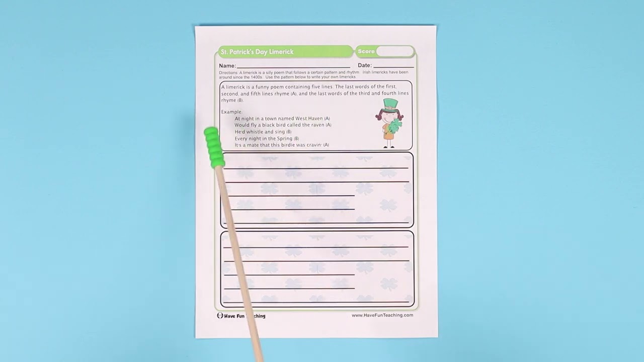 ⁣Happy St. Patrick's Day! Here are 100 limerick worksheets to enjoy!