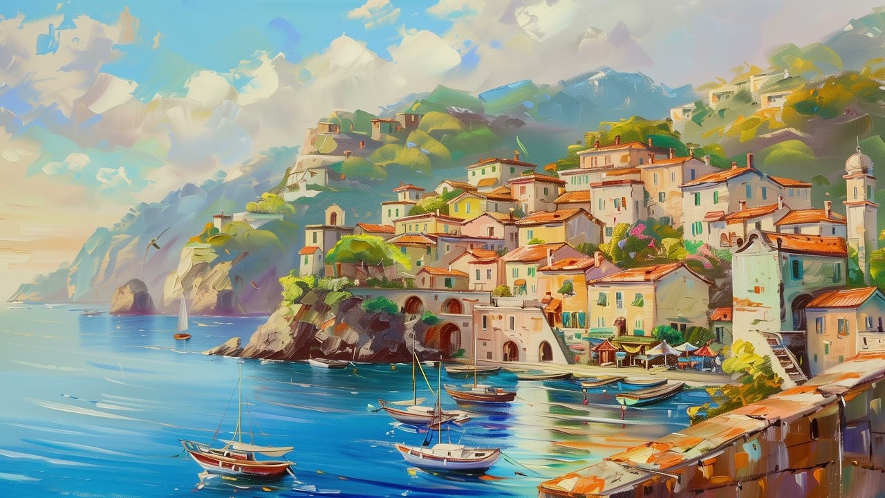 Relaxing Classical Music & Mediterranean Sunset Art | 4K Ambiance (2 Hours)