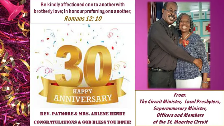 Happy 30th Anniversary   Rev  Patmore & Mrs  Arlen...