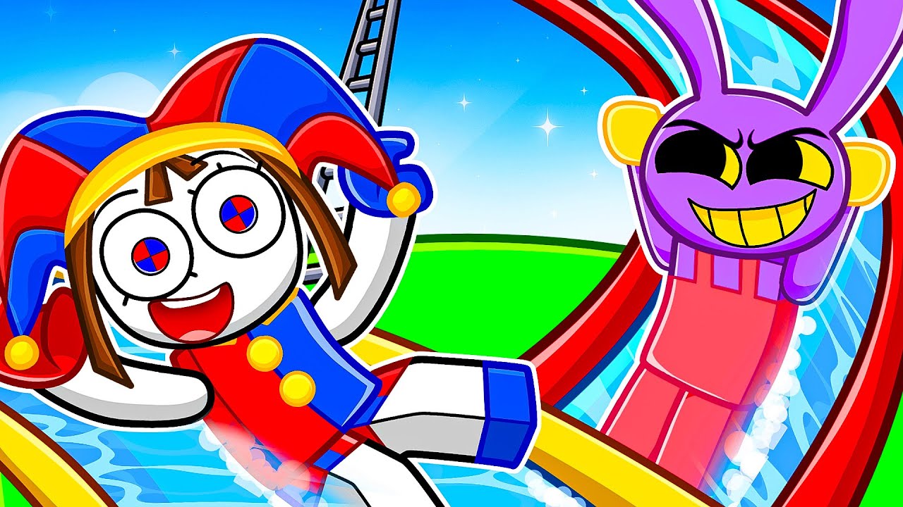 Pomni e Jax testando o MAIOR parque aquático do Roblox