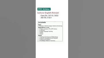 FPSC Syllabus for Lecturer English Female - Case No 167 H 2023 - Ad No 8 9 2024 - FPSC Lecturer