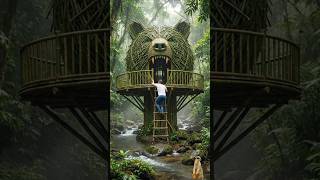 I Built a Secret Bamboo Treehouse EP 2 | Beautiful Handmade Bamboo Craft $ #bamboohouse #short