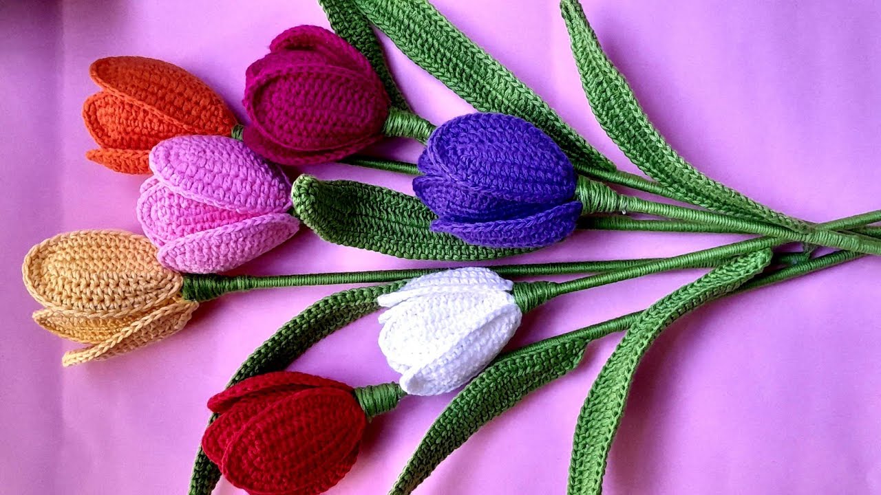 Como hacer tulipan a crochet paso a paso, super bello y facil no te lo puedes perder 👅👅👅