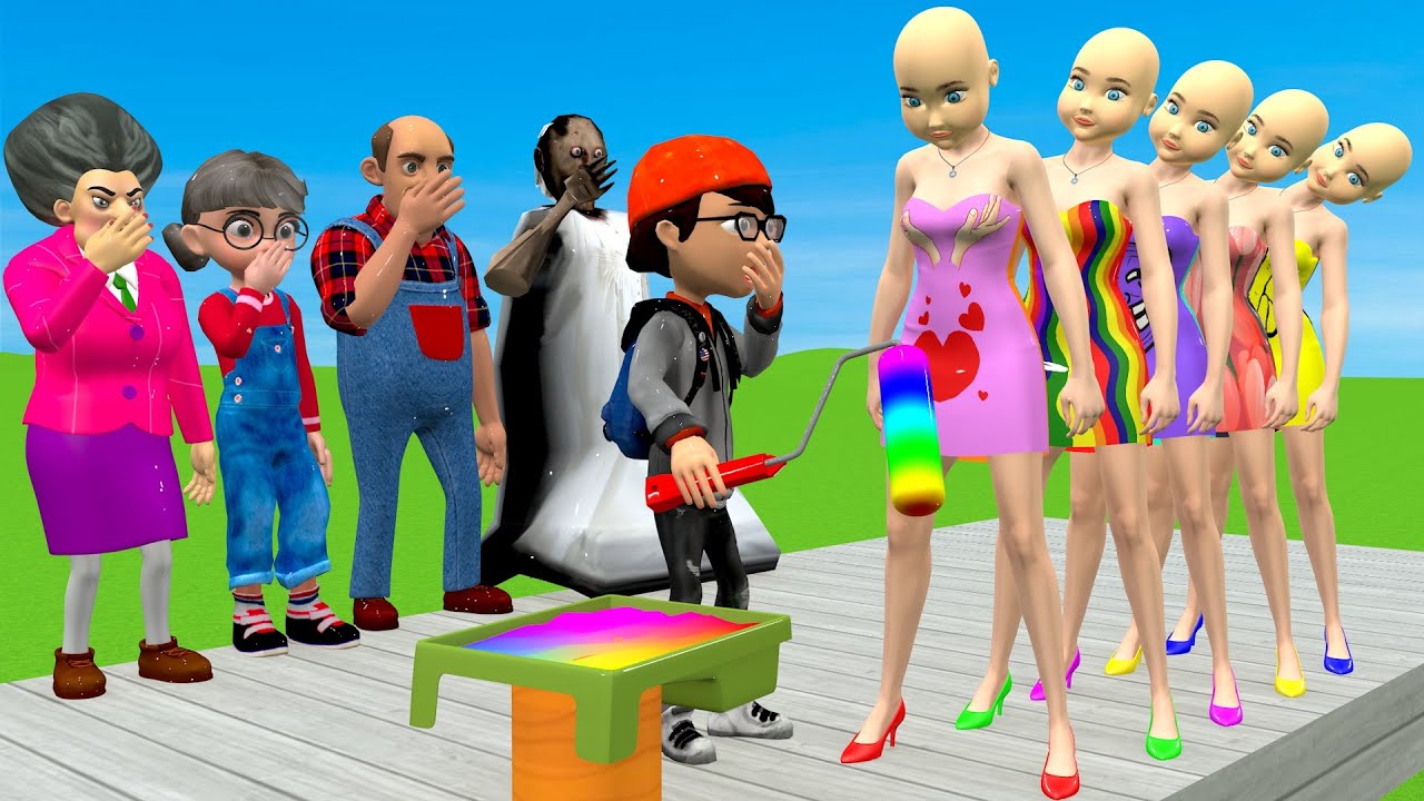 Squid Game vs Scary Teacher 3D Rolling Paint Dresses Squid Girl Nice or Error 5 Times Challenge