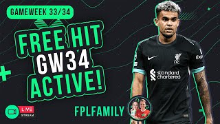 Optimal GW34 FREE HIT Team! - GW33-34 - (Fantasy Premier League FPL Tips 2024/2025)
