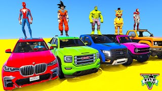 SPIDERMAN CARS BIGGEST Ramp LOOP Challenge ! SUPERHEROES HULK Epic Stunt Race by GOKU BMW - GTA 5