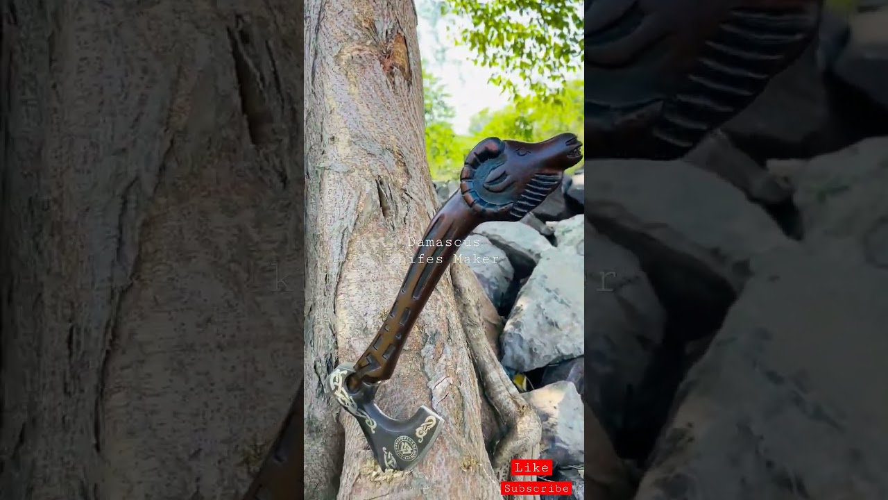 Custom Handmade Vikings Axe, Handle Wood with Engrave