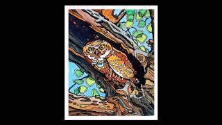 Hollow Tree Owl, original acrylic painting, M. Newman