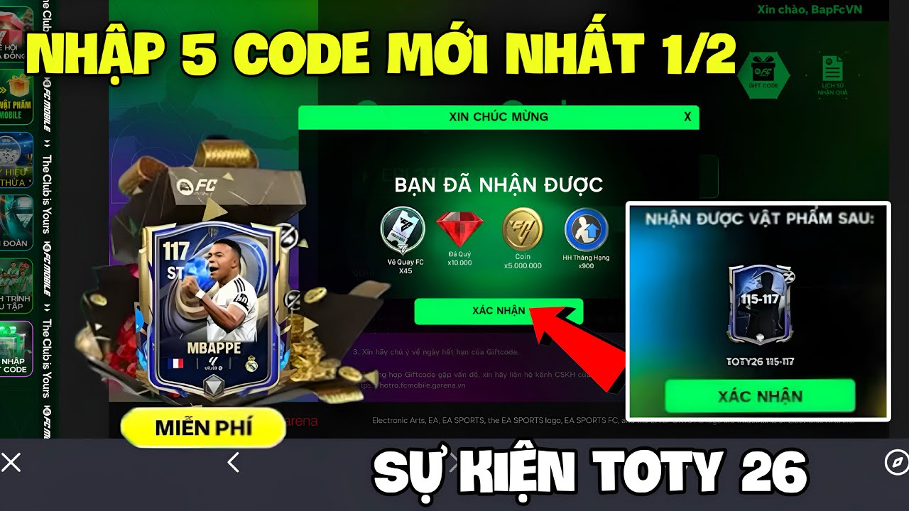 Nhập 5 Code TOTY 26 Fc Mobile VN Mới Nhất Nhận Vé Quay FC, Pack Cầu Thủ Miễn Phí Còn Sử Dụng Được