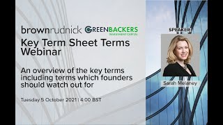 Key Term Sheet Terms for Cleantechs Greenbackers & Brown Rudnick Webinar