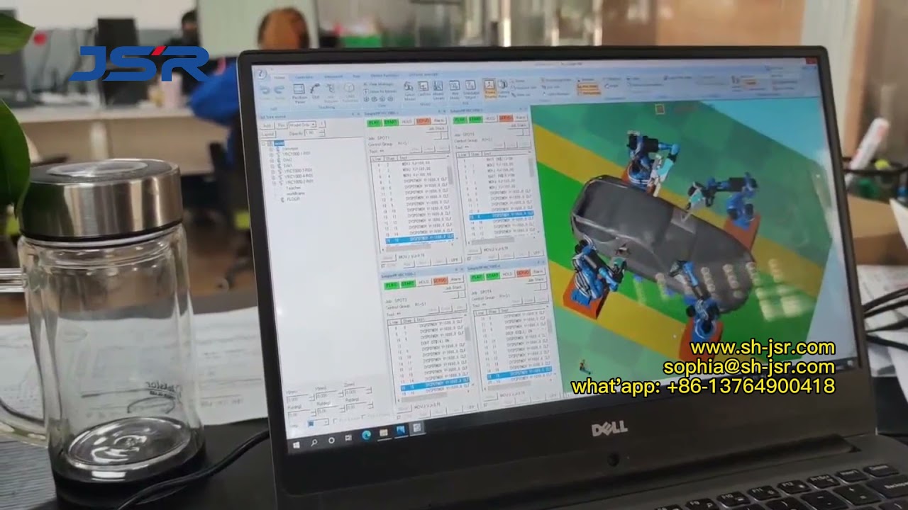 Offline simulation of four spot welding robots