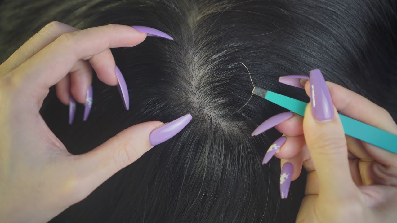 ASMR Scalp Check, White Hair Plucking & Hairline Parting | Sounds For Sleep Aid ( Real Person )