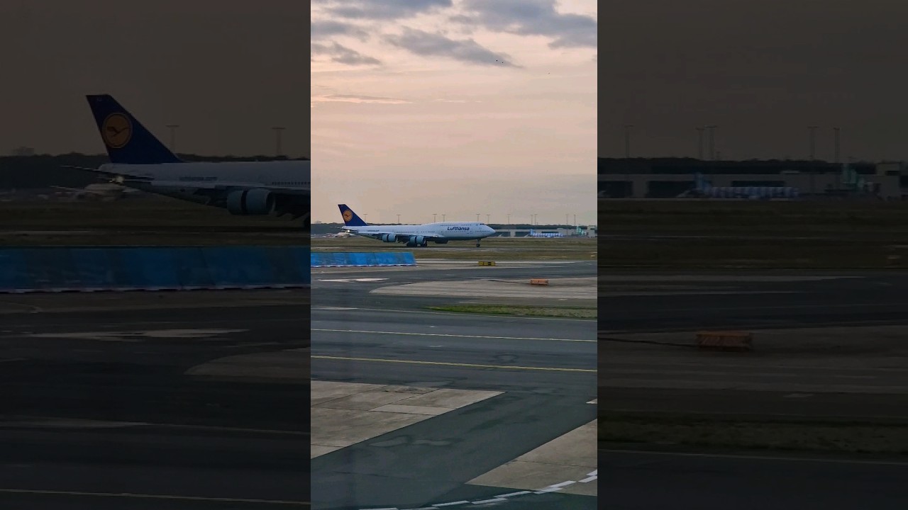 Lufthansa B747 Landing Smoking Nose Gear Tire at Frankfurt Airport in Germany 🇩🇪 