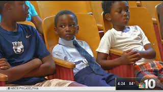 French Toast and Zaire Franklin from the Indianapolis Colts donate uniforms to a school in need