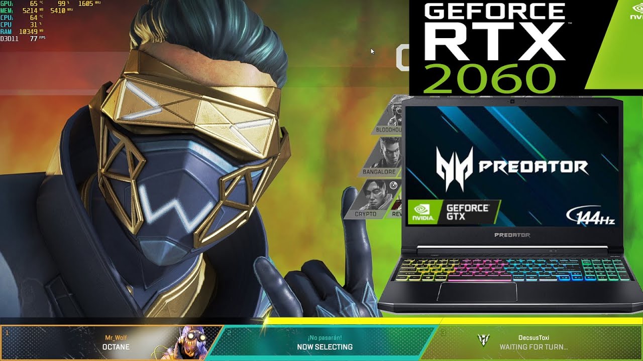 Apex Legends RTX 2060 16gb ram Acer predator Helios 300 1080p high settings gameplay benchmark