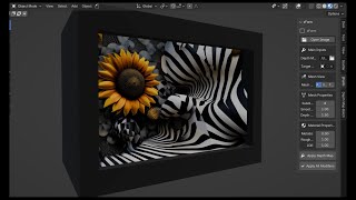 Convert 2D abstract art image to 3D shadow box and mesh in Blender using depth map and modifiers.