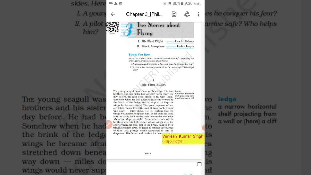 *HIS FIRST FLIGHT* FROM Two stories about flying@CLASS-10#@FIRST FLIGHT@