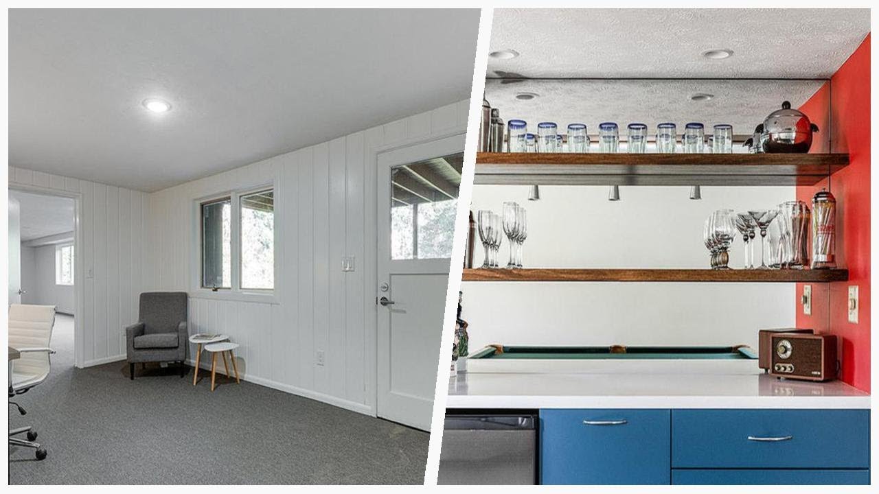 75 Mid-century Modern White Basement Design Ideas You'll Love ☆