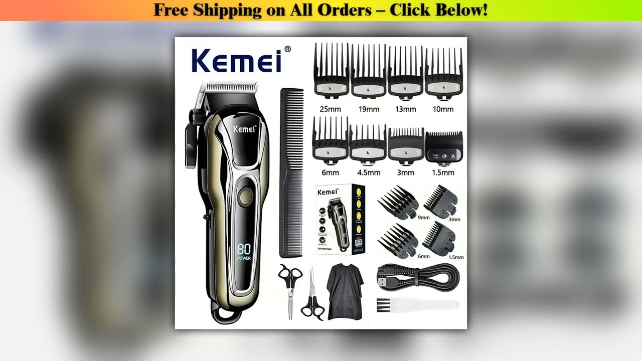 Kemei PG1990A Rechargeable Hair Clipper or Limit Combs Professional Cordless Men Hair Trimmer Mens