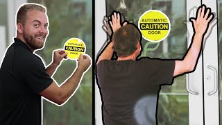 Putting Automatic Stickers On Manual Doors Prank