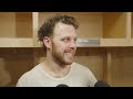 David Pastrnak and Morgan Geekie talk after B’s fall 6-5 in OT @ CAR