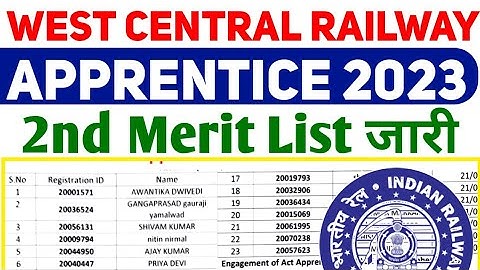 West Central Railway Apprentice 2nd Merit list 2023,Railway Apprentice merit list 2023