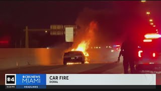 Corvette goes up in flames on Dolphin Expressway