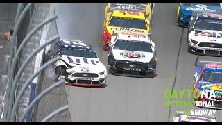 Keselowski tags the wall after contact with Harvick
