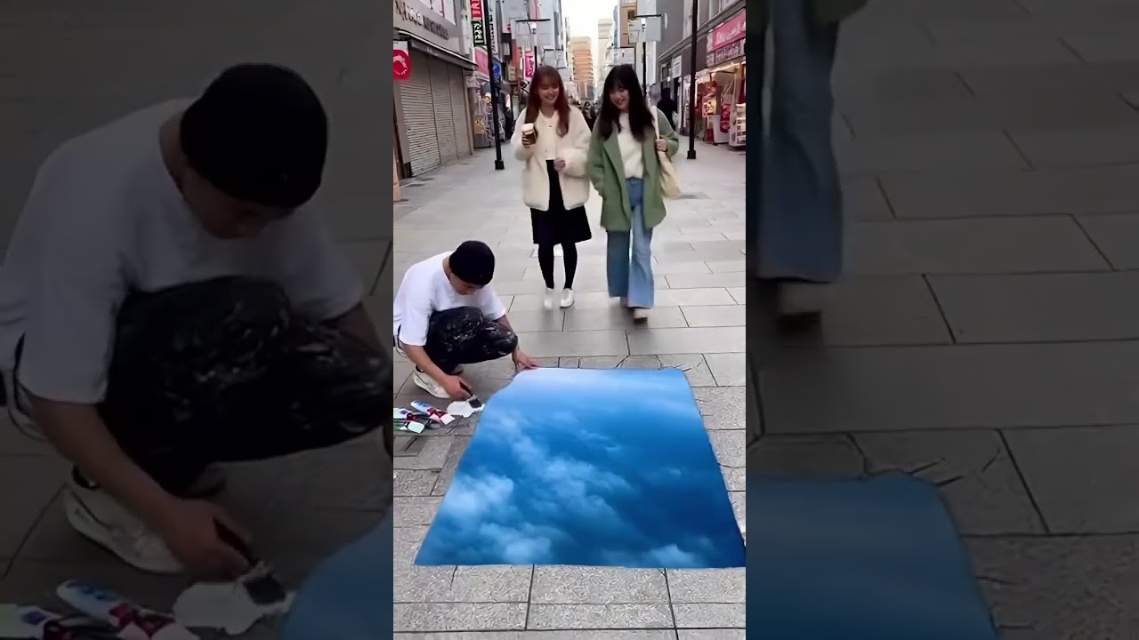 【AI動画】色んな種類の路上3Dトリックアートが絵だと思ったら落下した
