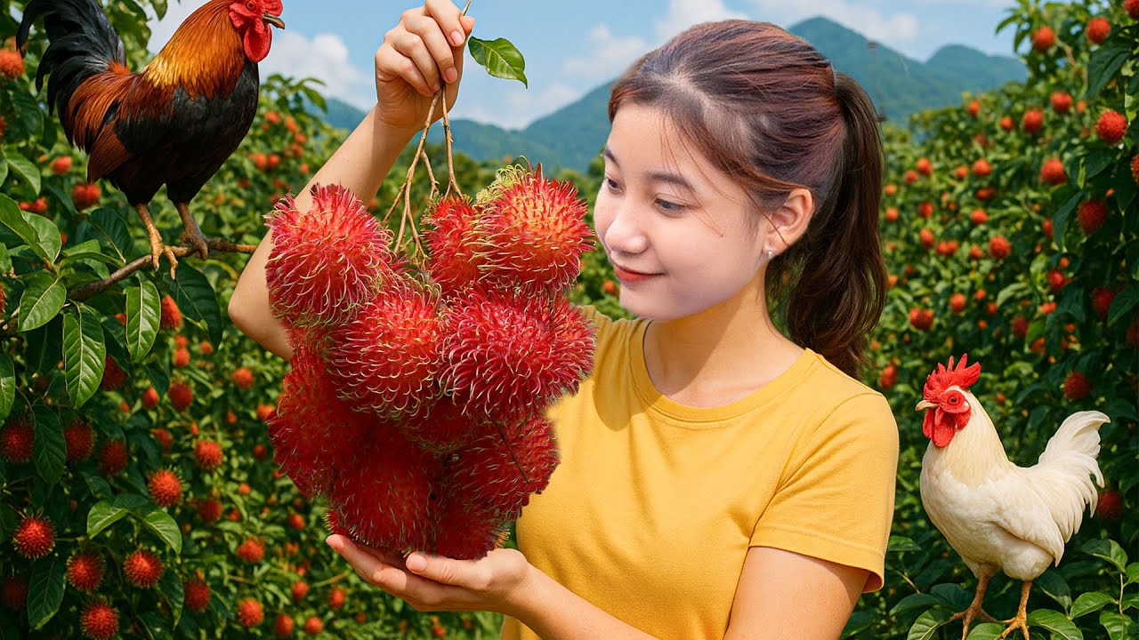 Harvesting A Lot Of Fresh Giant Red Rambutan Fruits Goes To Market Sell ...