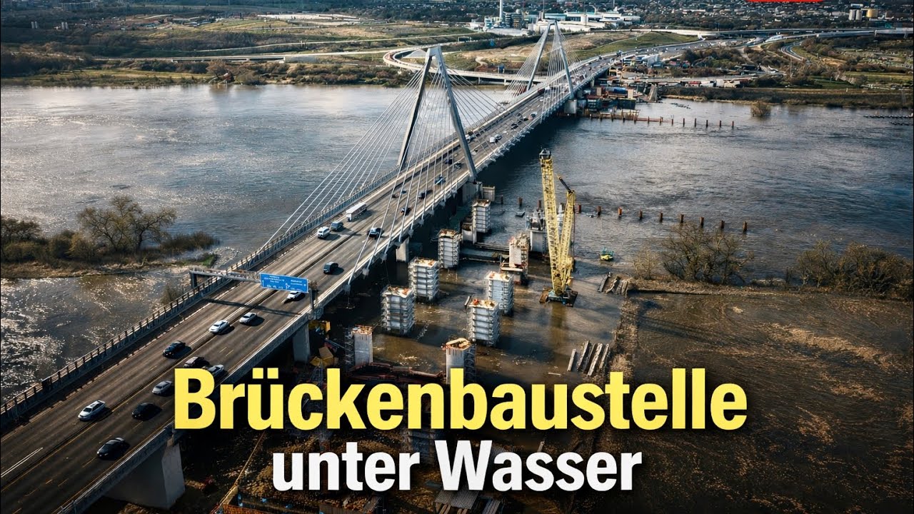 Brückenbau im Hochwasser🚧🏗️Leverkusener Mega-Baustelle am Rhein