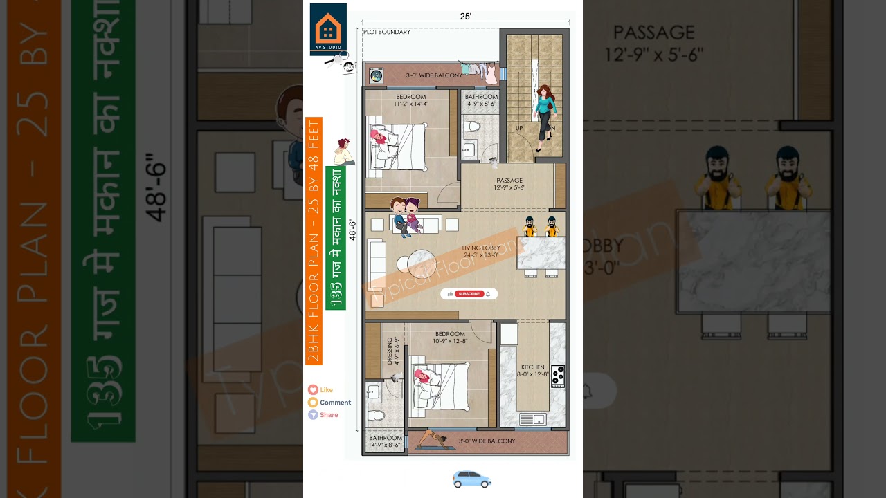 25x48 Feet 2BHK Builder Floor Plan 
