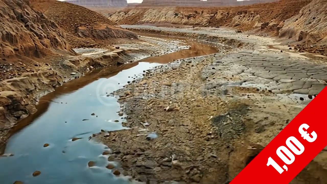 Dry Riverbed with Mirror Pools — HD Arid Landscape Footage