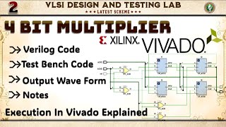 2 Vivado Execution of 4 BIT MULTIPLIER Verilog  + Test Bench Explained With Notes 6th Sem VLSI LAB