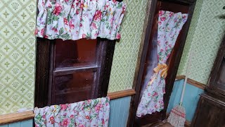 Easy DIY Dollhouse Kitchen Curtains for the ROOMING HOUSE DOLLHOUSE
