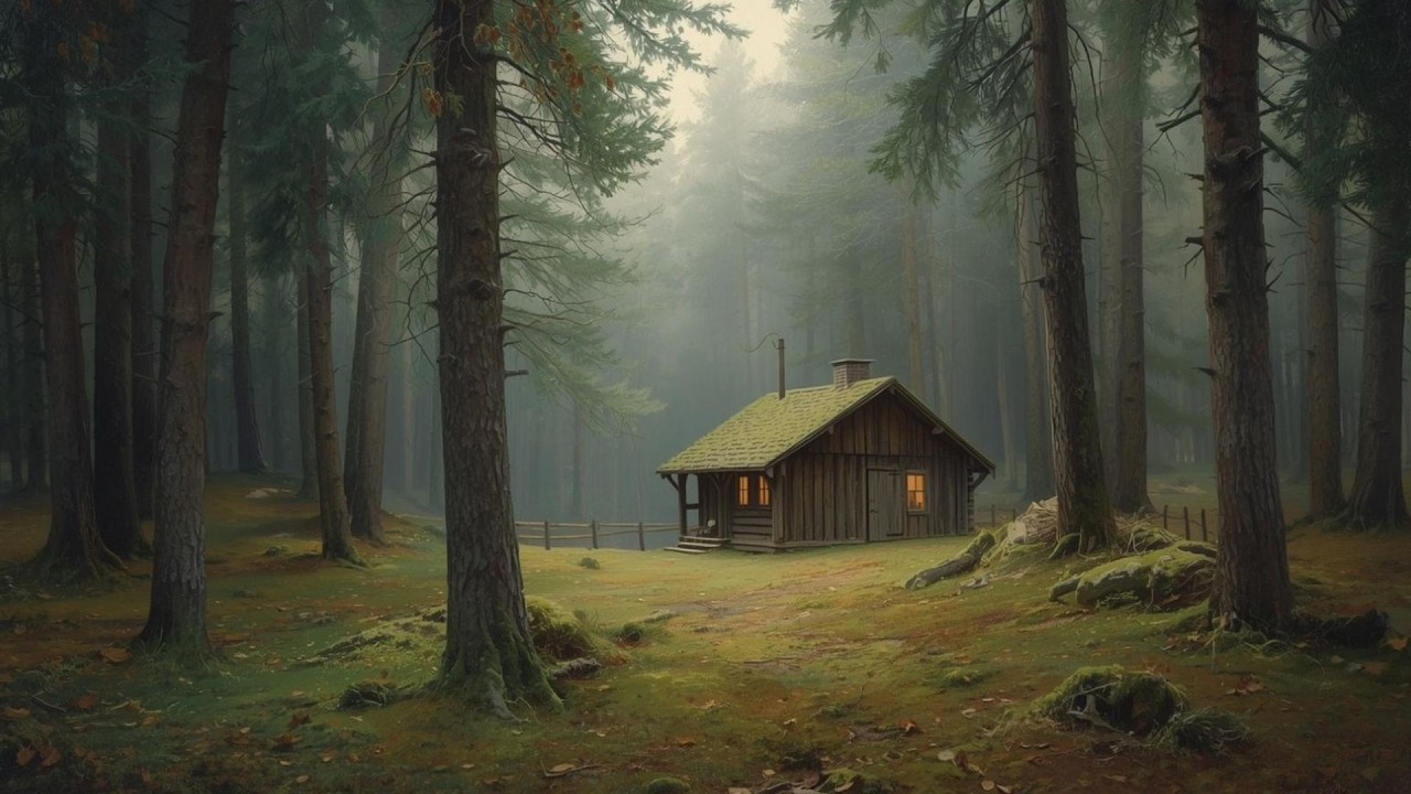 Cozy Woodland Cabin in the Forest Vintage Painting | Frame TV Art Display | 2-Hour Screensaver
