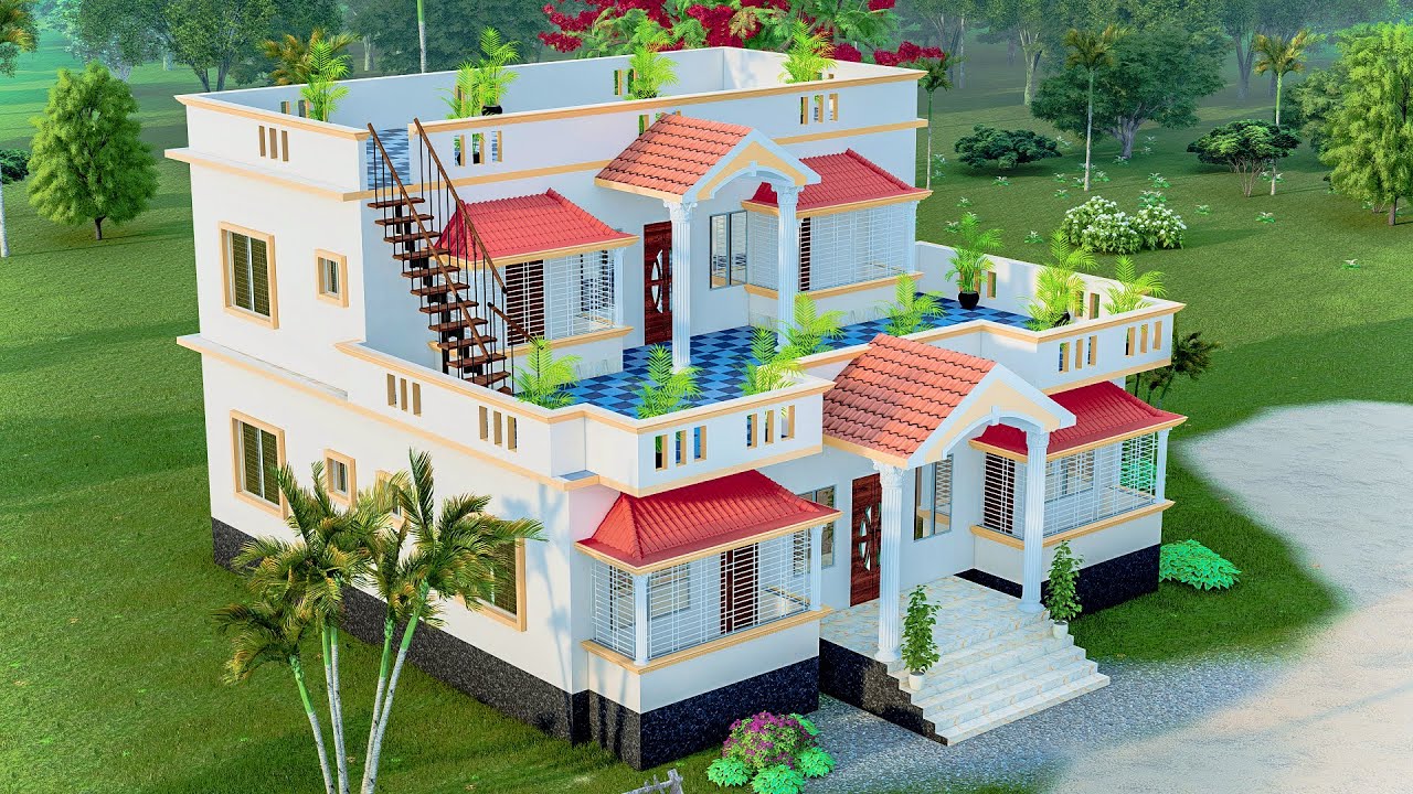 ২ তলা বাড়ির ডিজাইন ।দোতালা বাড়ির ডিজাইন। Duplex House Design. 30/22
