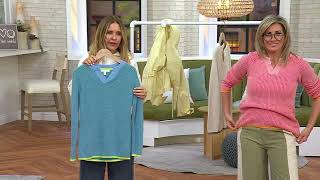 Peace Love World Two Color 100% Cotton Long Sleeve Sweater on QVC