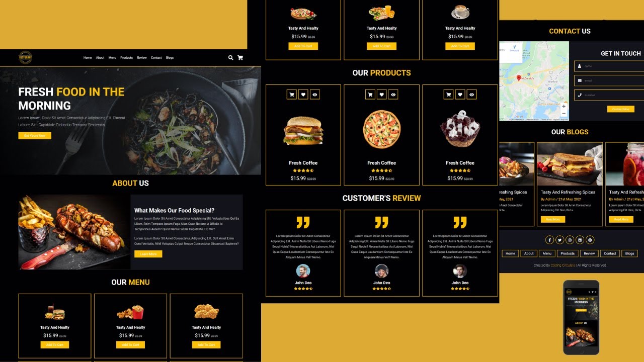 Create Responsive Food/Restaurant Website Using HTML CSS And JavaScript