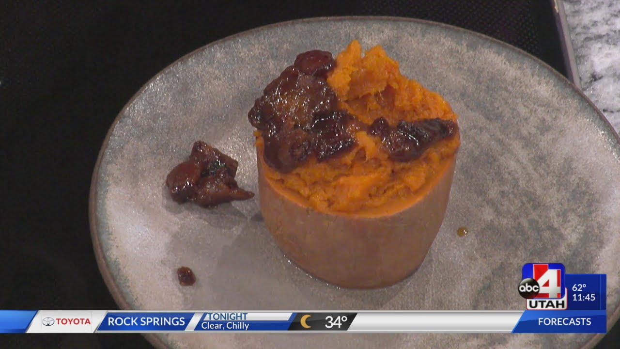 Twice Baked Sweet Potatoes with Candied Bacon