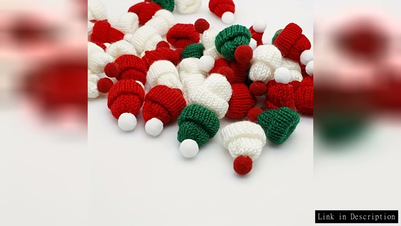 20pcs Mini Christmas Hat Pompoms - Red & White Design with Green Accents, Perfect for DIY Crafts, Ch