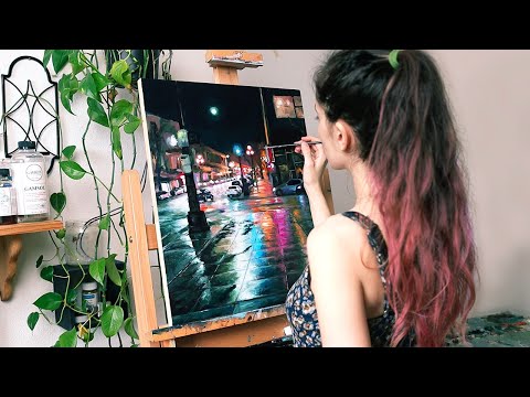 I Painted a Rainy City | Oil Painting Time Lapse