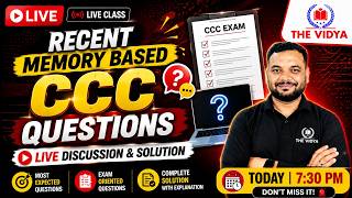 CCC Exam 2026 | Recent Memory Based Questions | Live Discussion & Complete Solution | NIELIT CCC