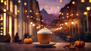 Pumpkin Spice Latte ✨ Tranquil Fall Music Ambience With Bokeh Lights in the Background and Pink Sky