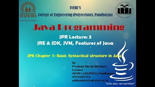 JPR L-3: JRE & JDK, JVM, Features of Java