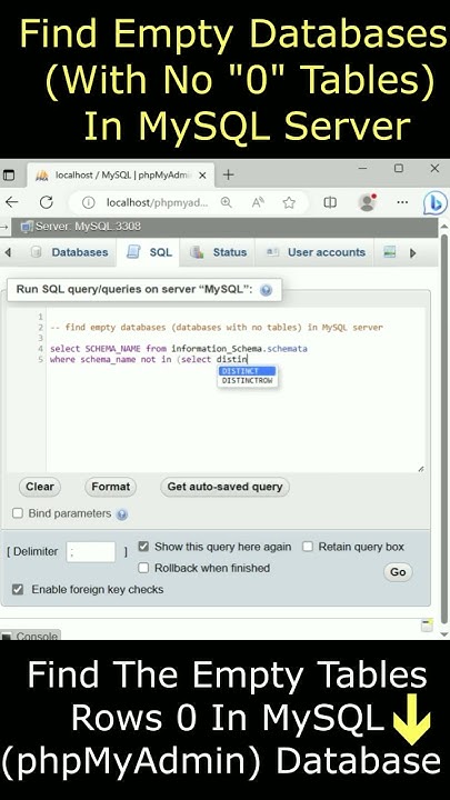 Find empty database 0 tables in mysql phpmyadmin - YouTube