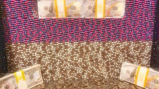 DEMOLISHING THE “WORLD’S LARGEST” POKER CHIP WALL INSIDE THE COIN PUSHER MACHINE! (MEGA JACKPOT)