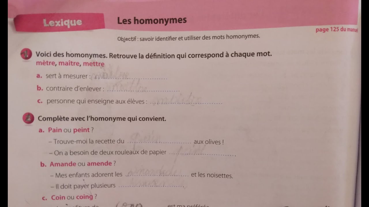 Lexique : les homonymes page 98